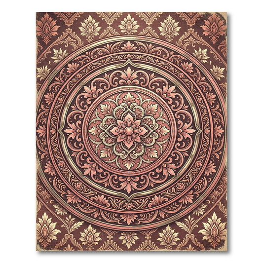 Elegant Crimson Floral Medallion Circular Ornament Rug