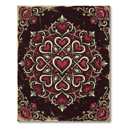 Ornate Crimson Heart Damask Medallion Rug