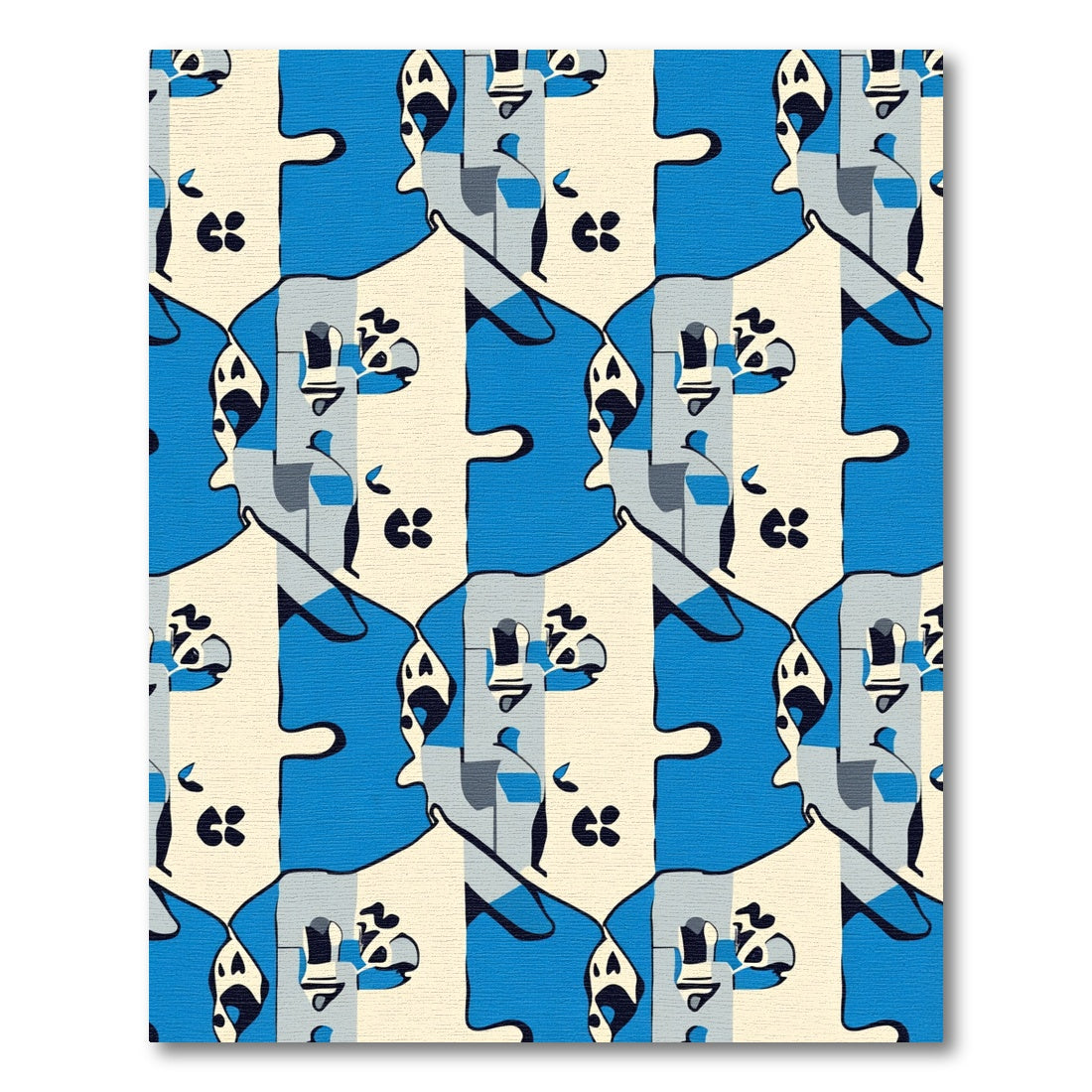 Modern Geometric Blue Puzzle Faces Rug
