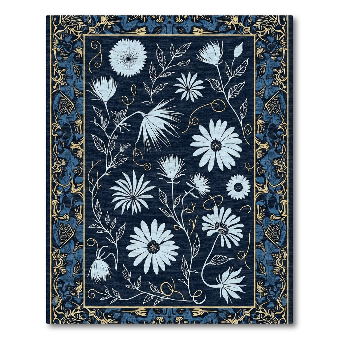 Midnight Blue Floral Garden Arrangement Rug