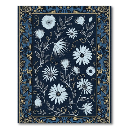 Midnight Blue Floral Garden Arrangement Rug