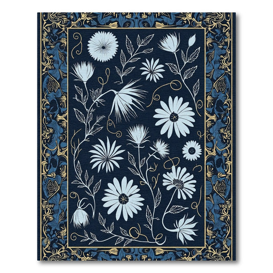Midnight Blue Floral Garden Arrangement Rug