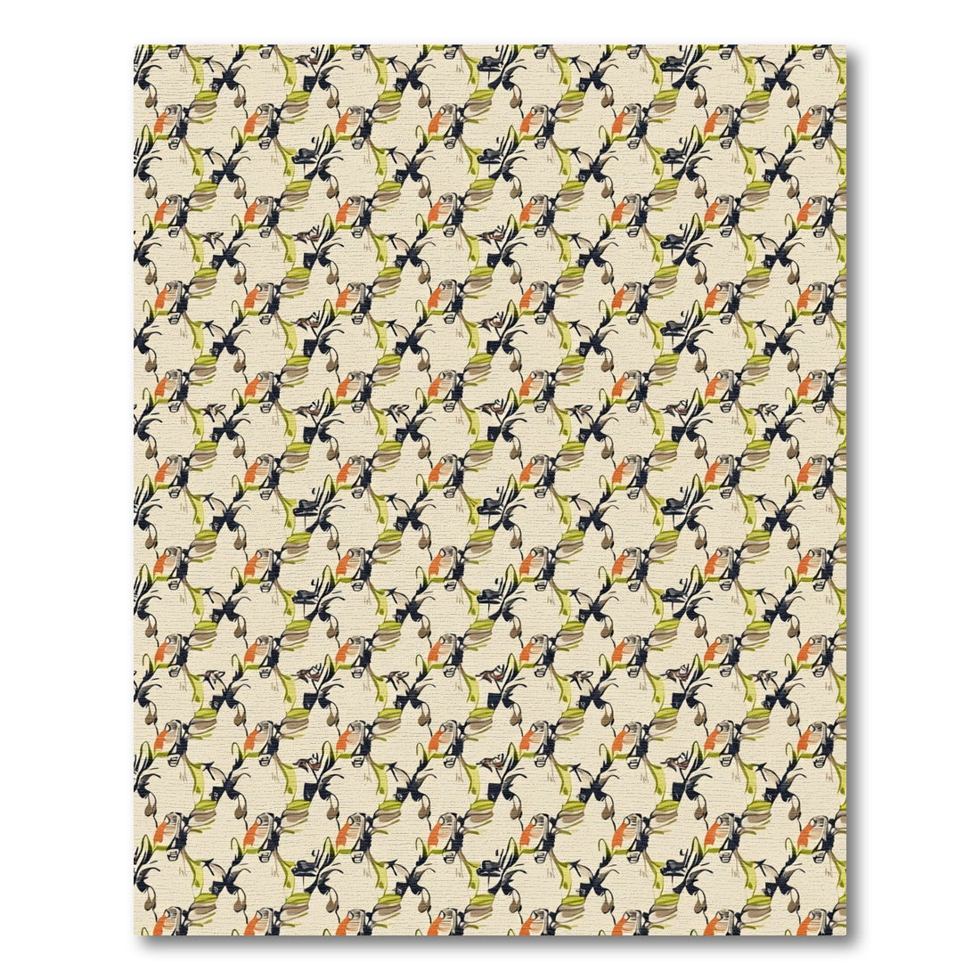 Abstract Birds In Olive And Orange Rug