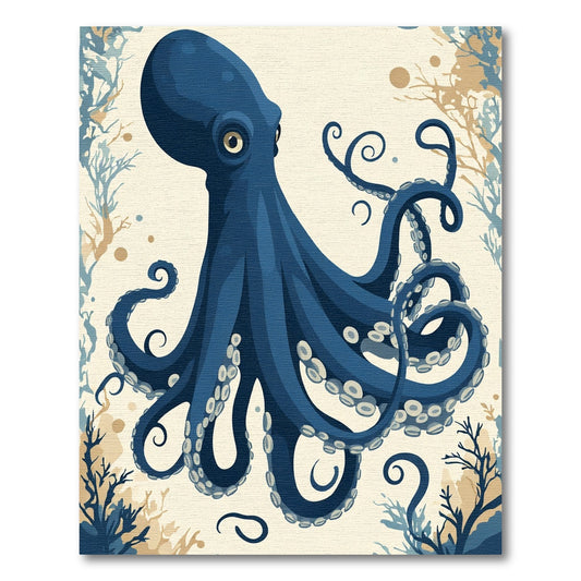 Deep Blue Octopus Seaweed Swirl Rug