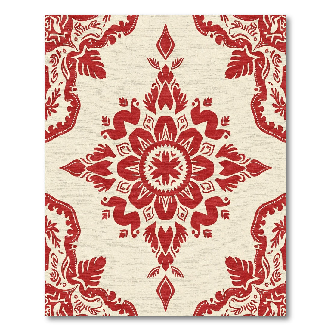 Crimson Floral Medallion Cream Rug