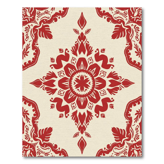 Crimson Floral Medallion Cream Rug