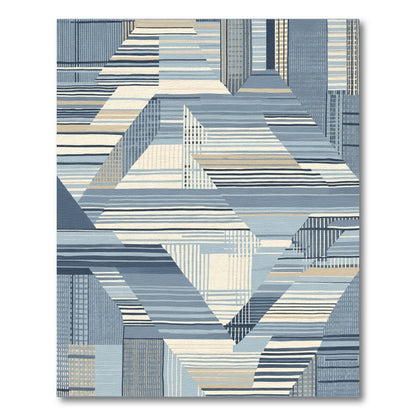 Blue Cream Geometric Abstract Patchwork Rug