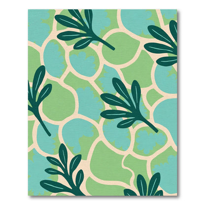 Green Teal Abstract Leafy Shapes Rug