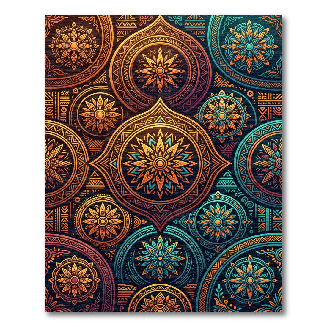 Vibrant Ornate Sunburst Geometric Mandala Rug
