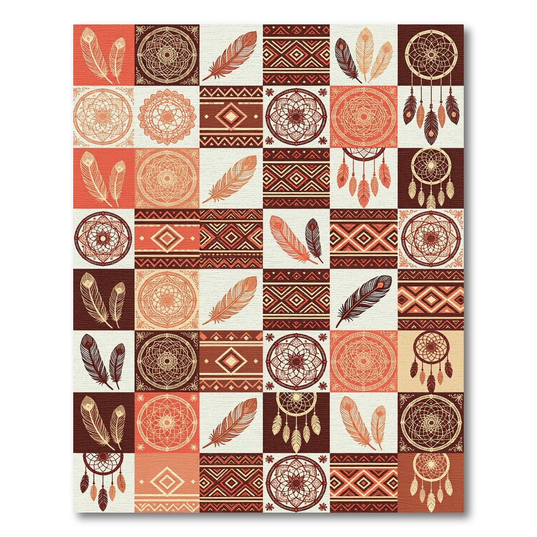 Boho Tribal Feather Dreamcatcher Tile Rug