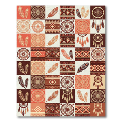 Boho Tribal Feather Dreamcatcher Tile Rug