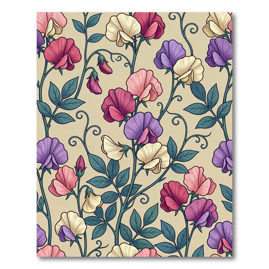 Pastel Sweet Pea Botanical Arrangement Rug