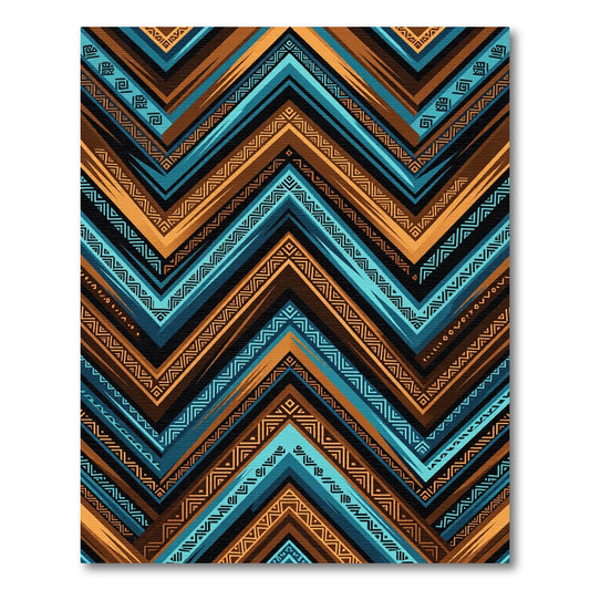 Geometric Chevron Aztec Teal Gold Earth Rug