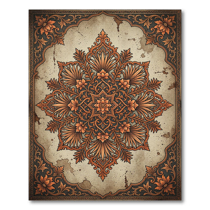 Ornate Copper Floral Damask Medallion Rug