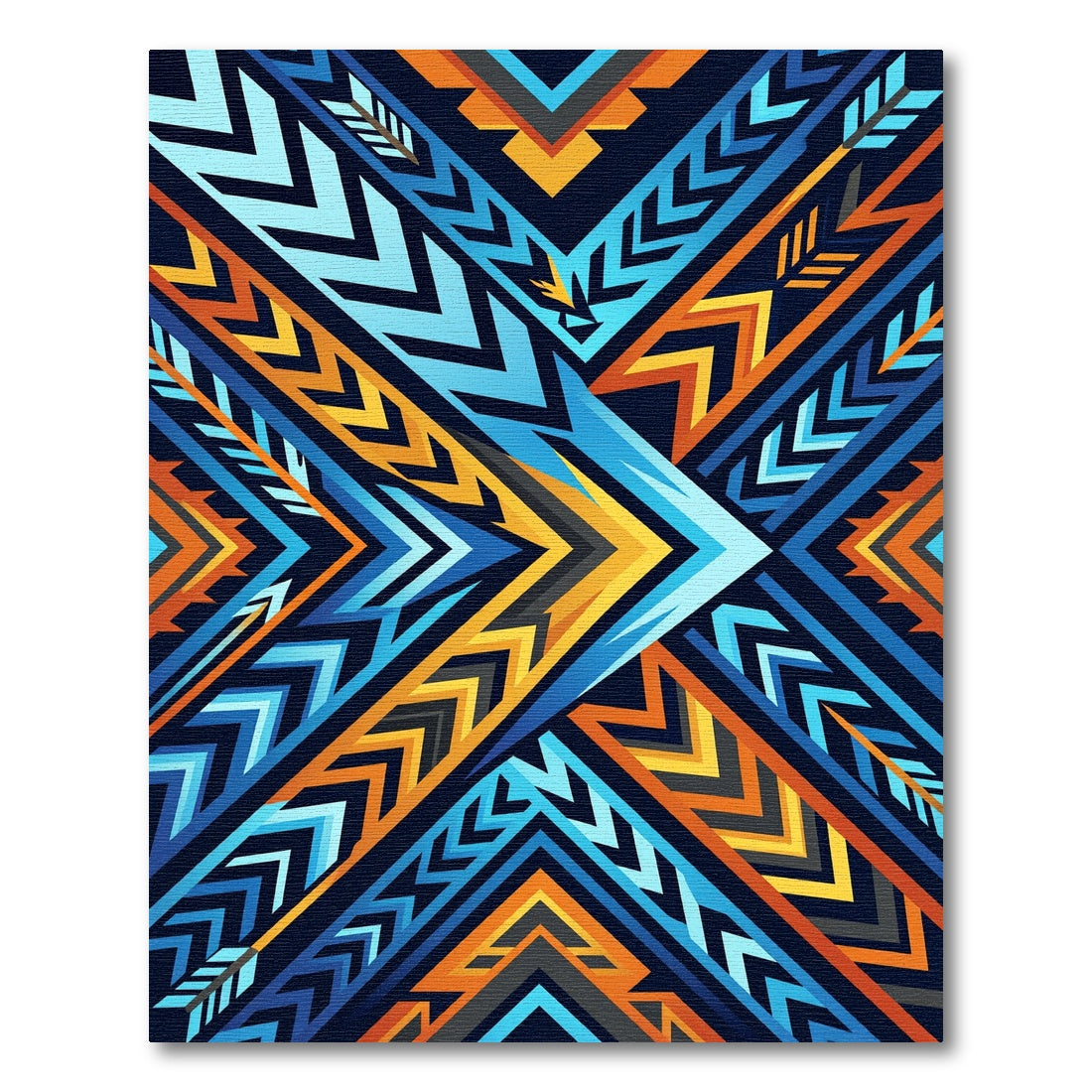 Vibrant Blue Orange Geometric Arrows Rug
