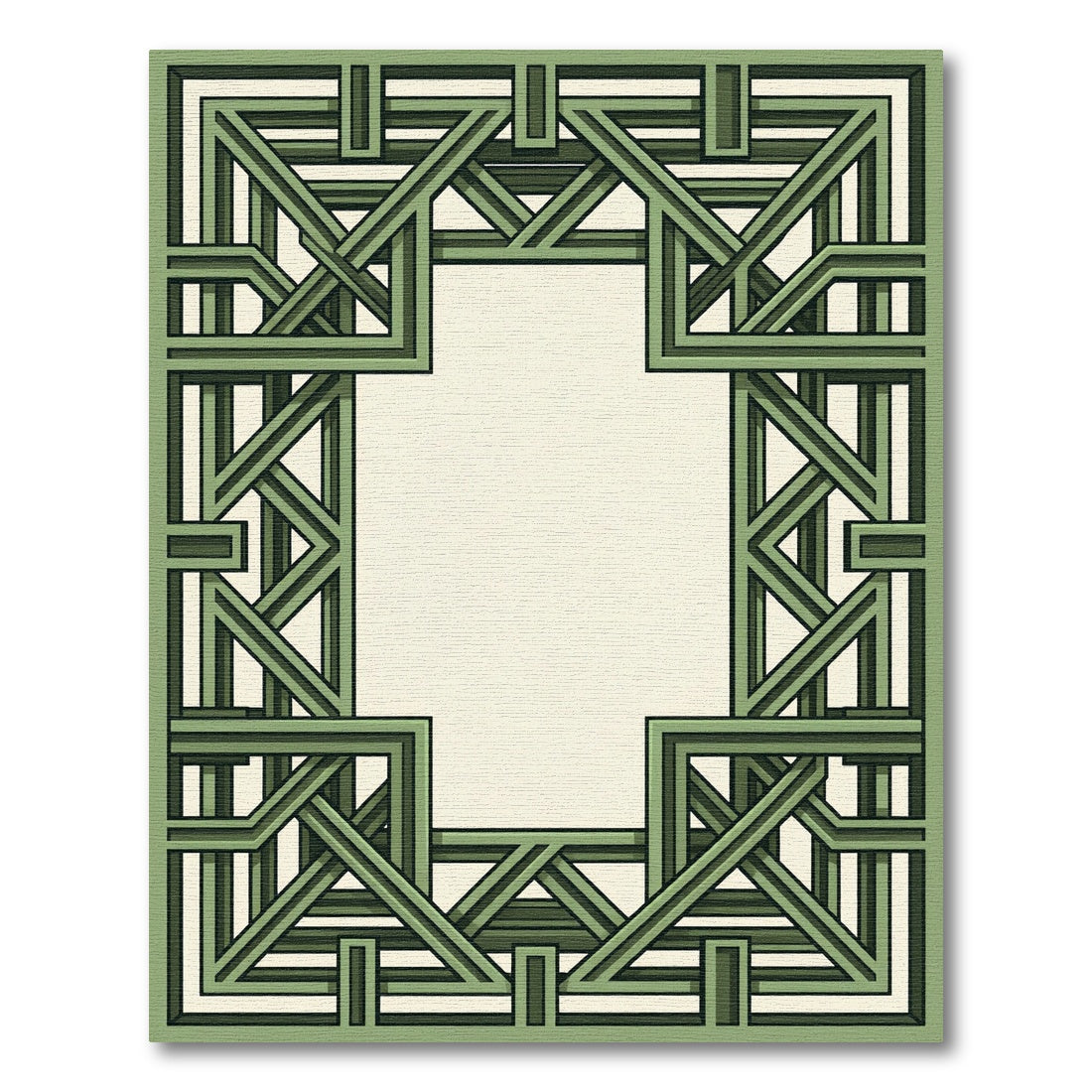 Geometric Interlocking Green Frame Rug