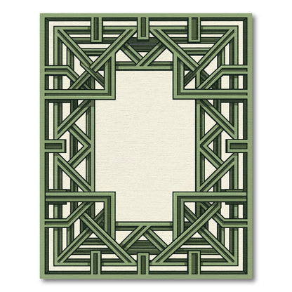 Geometric Interlocking Green Frame Rug