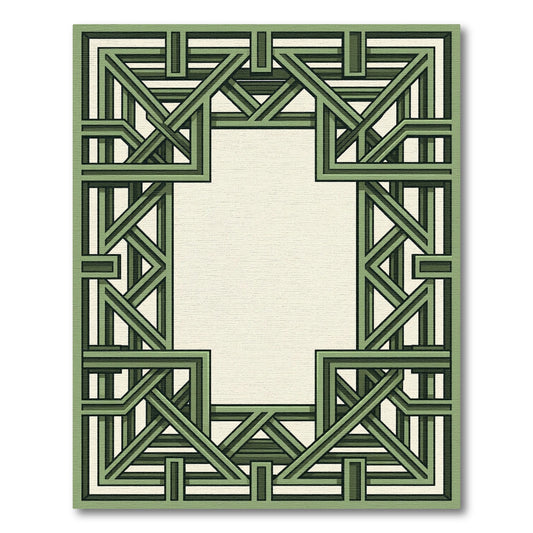 Geometric Interlocking Green Frame Rug