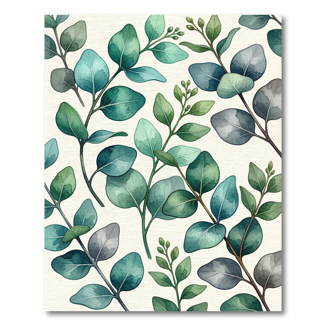 Aqua Eucalyptus Leaves Watercolor Sprigs Rug