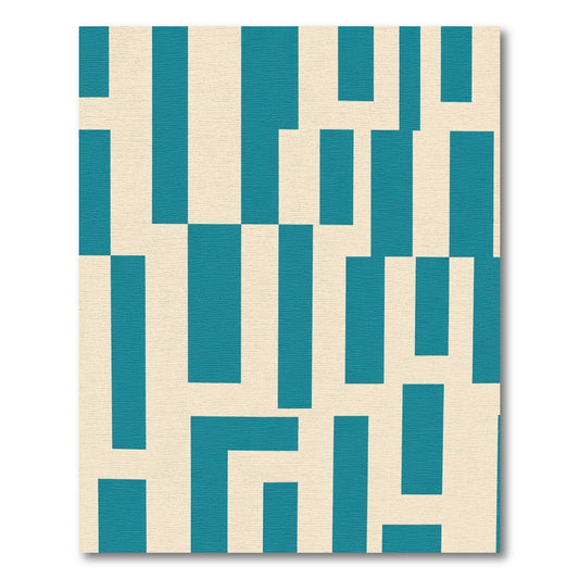 Teal Off White Abstract Geometric Blocks Rug