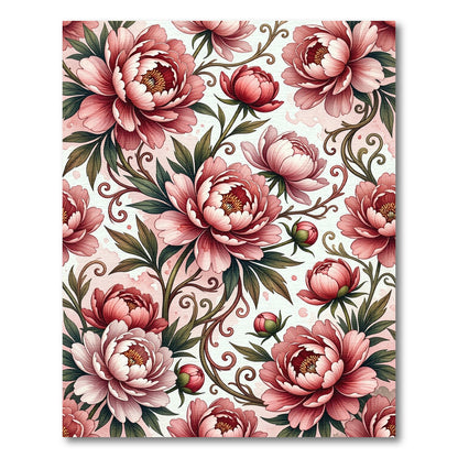 Romantic Pink Peony Floral Scroll Rug