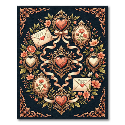 Vintage Floral Heart Scrolls And Ribbons Rug