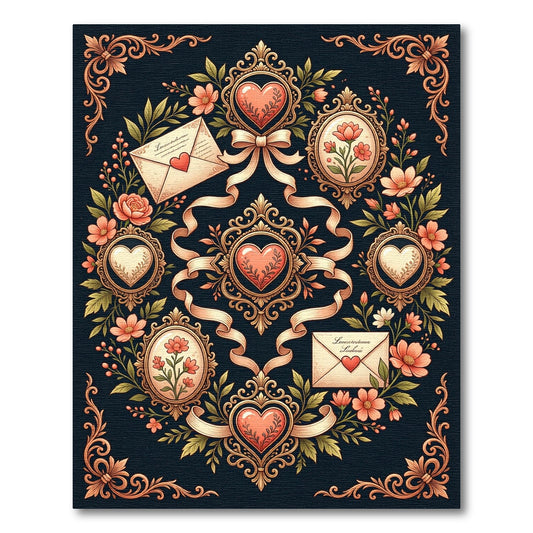 Vintage Floral Heart Scrolls And Ribbons Rug