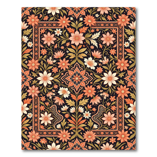 Coral Floral Medallion Dark Botanical Rug