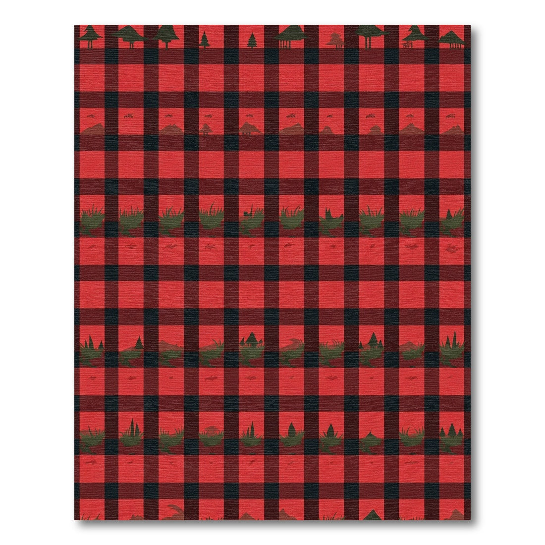 Red Black Lumberjack Country Scene Rug