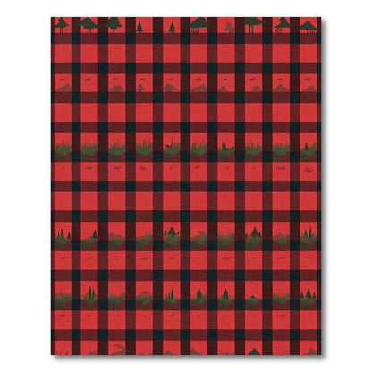 Red Black Lumberjack Country Scene Rug