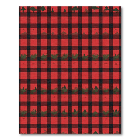 Red Black Lumberjack Country Scene Rug