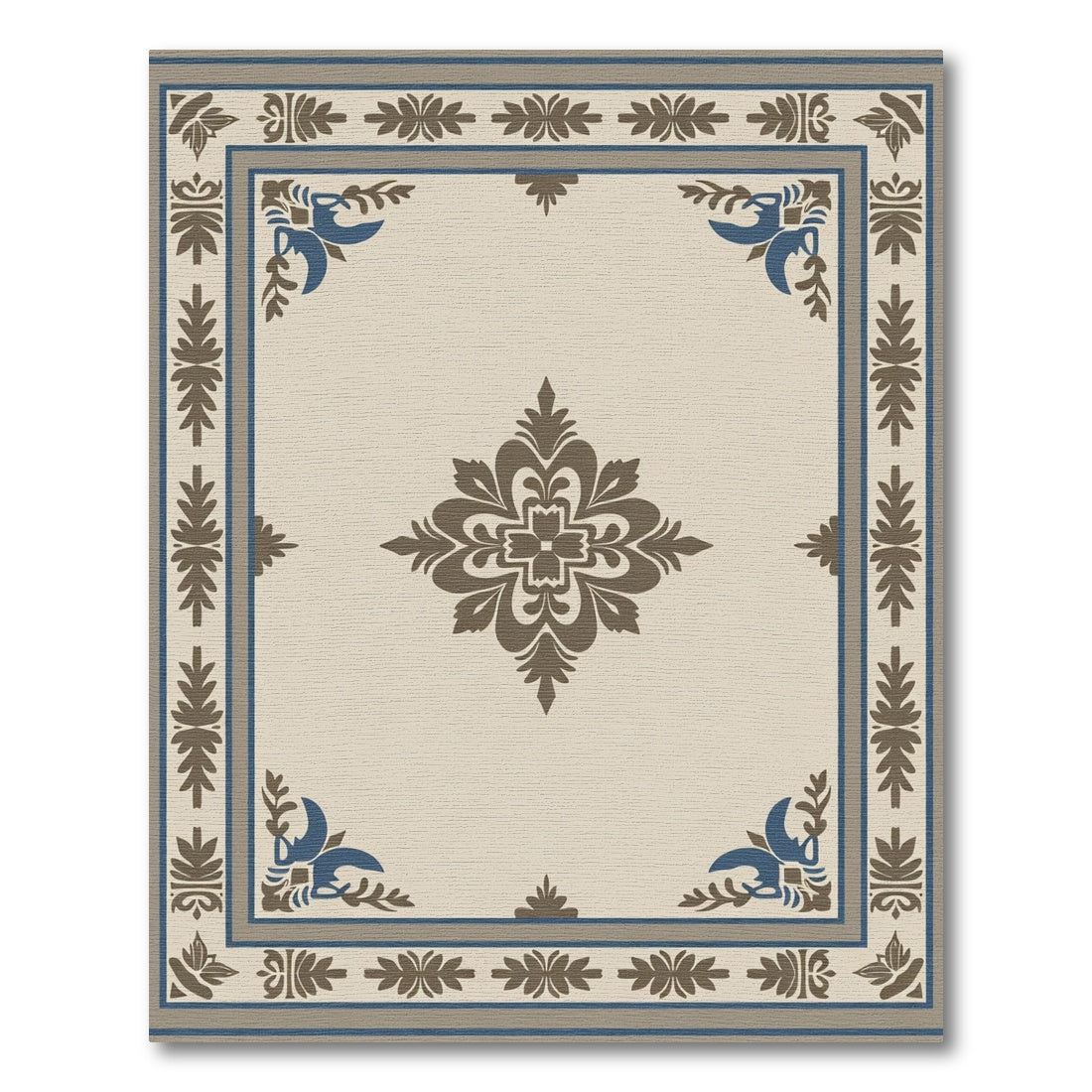 Neutral Beige Blue Brown Floral Medallion Rug