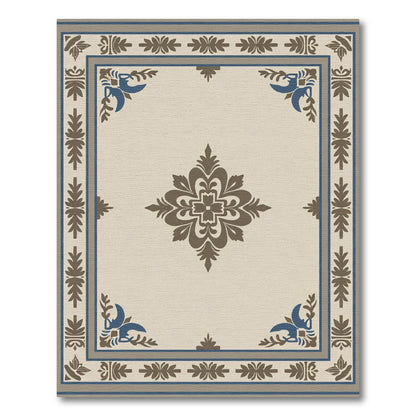 Neutral Beige Blue Brown Floral Medallion Rug