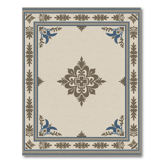 Neutral Beige Blue Brown Floral Medallion Rug