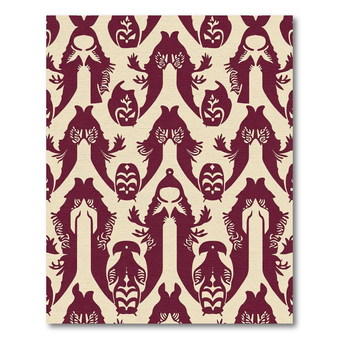 Crimson Stylized Figures Repeating Pattern Rug