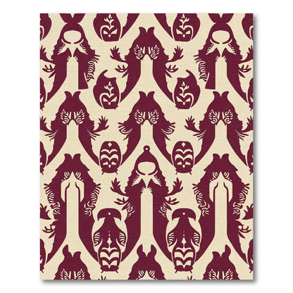 Crimson Stylized Figures Repeating Pattern Rug