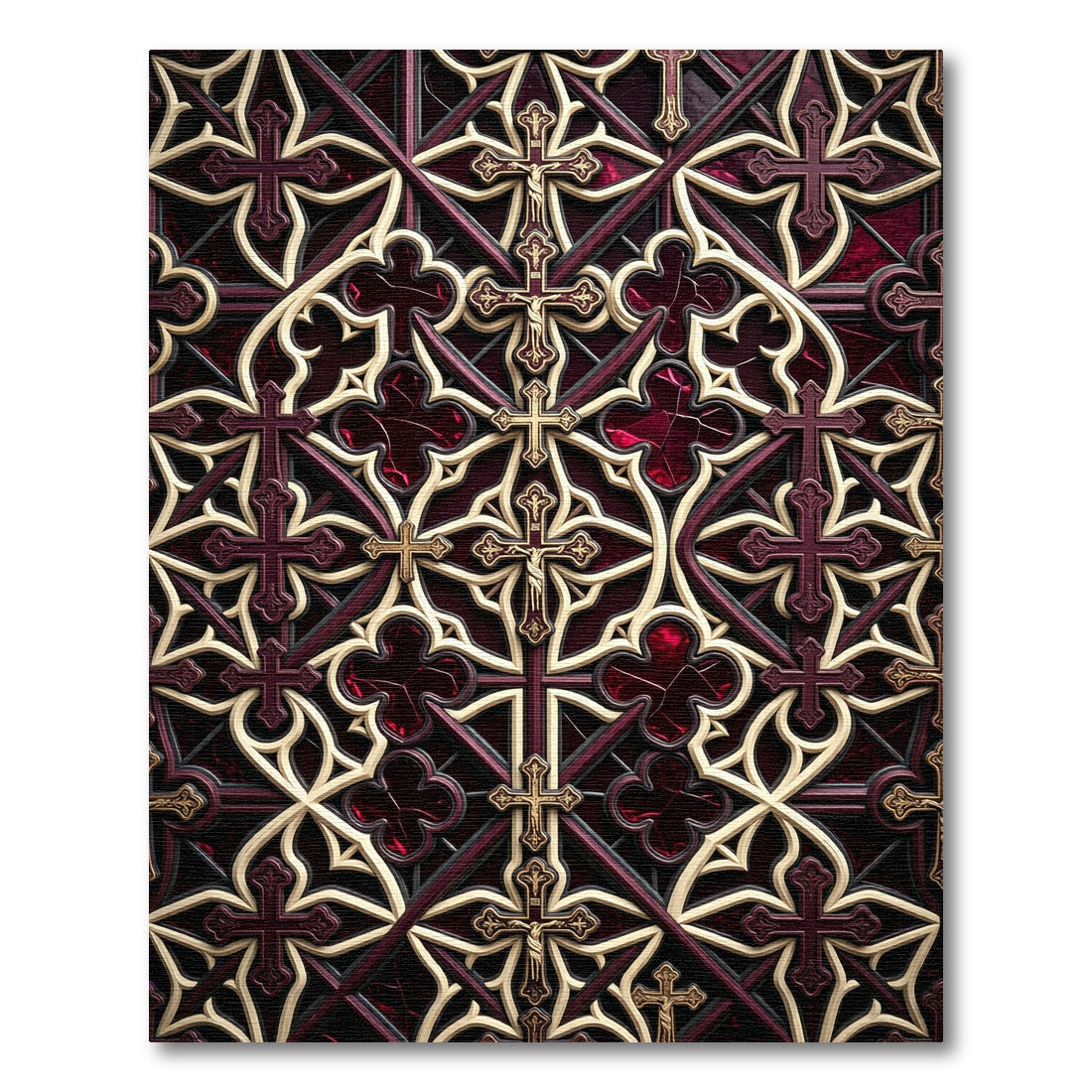 Gothic Crimson Ornate Crucifix Area Rug