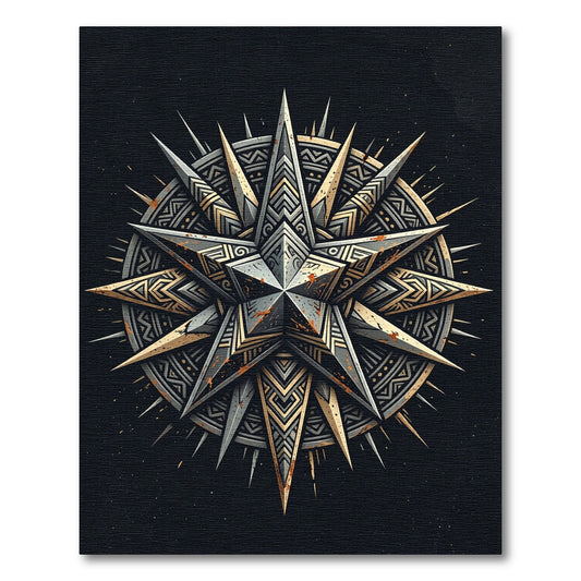 Metallic Geometric Compass Celestial Astral Star Rug