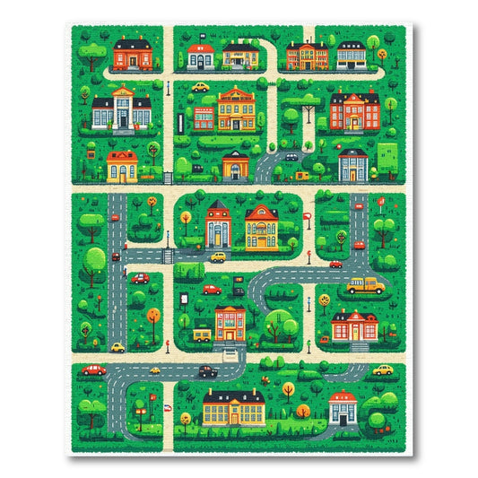 Whimsical Colorful Town Map Rug