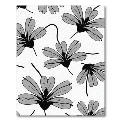 Monochrome Blooming Flower Garden Rug