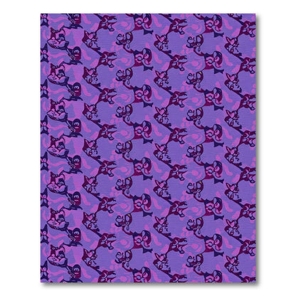Whimsical Purple Cartoon Animal Collage Rug