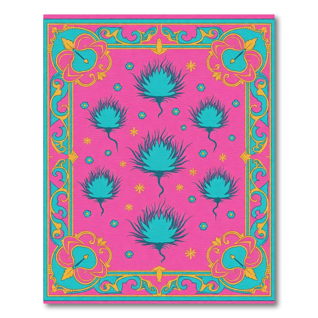 Hot Pink Teal Floral Garden Rug