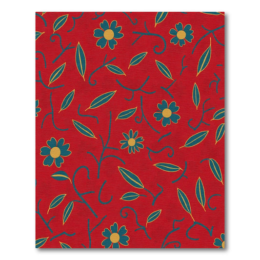 Red Teal Floral Foliage Whimsical Rug