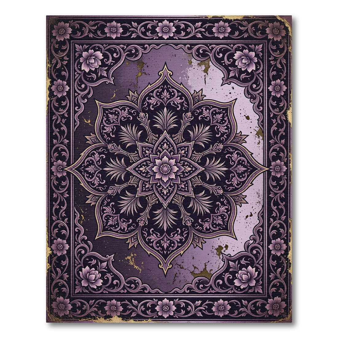 Ornate Purple Floral Mandala Rug