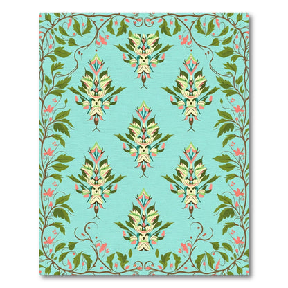 Teal Floral Damask Scrollwork Rug
