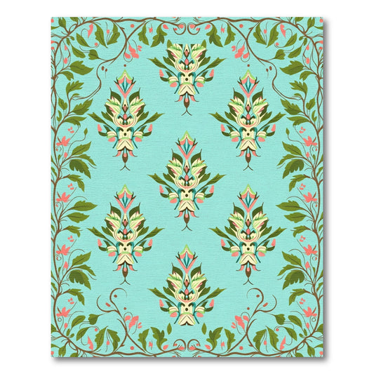 Teal Floral Damask Scrollwork Rug