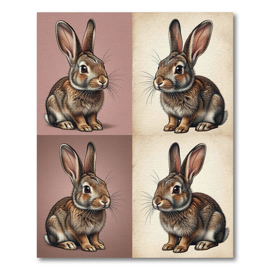 Quartered Brown Woodland Rabbit Illustration Rug