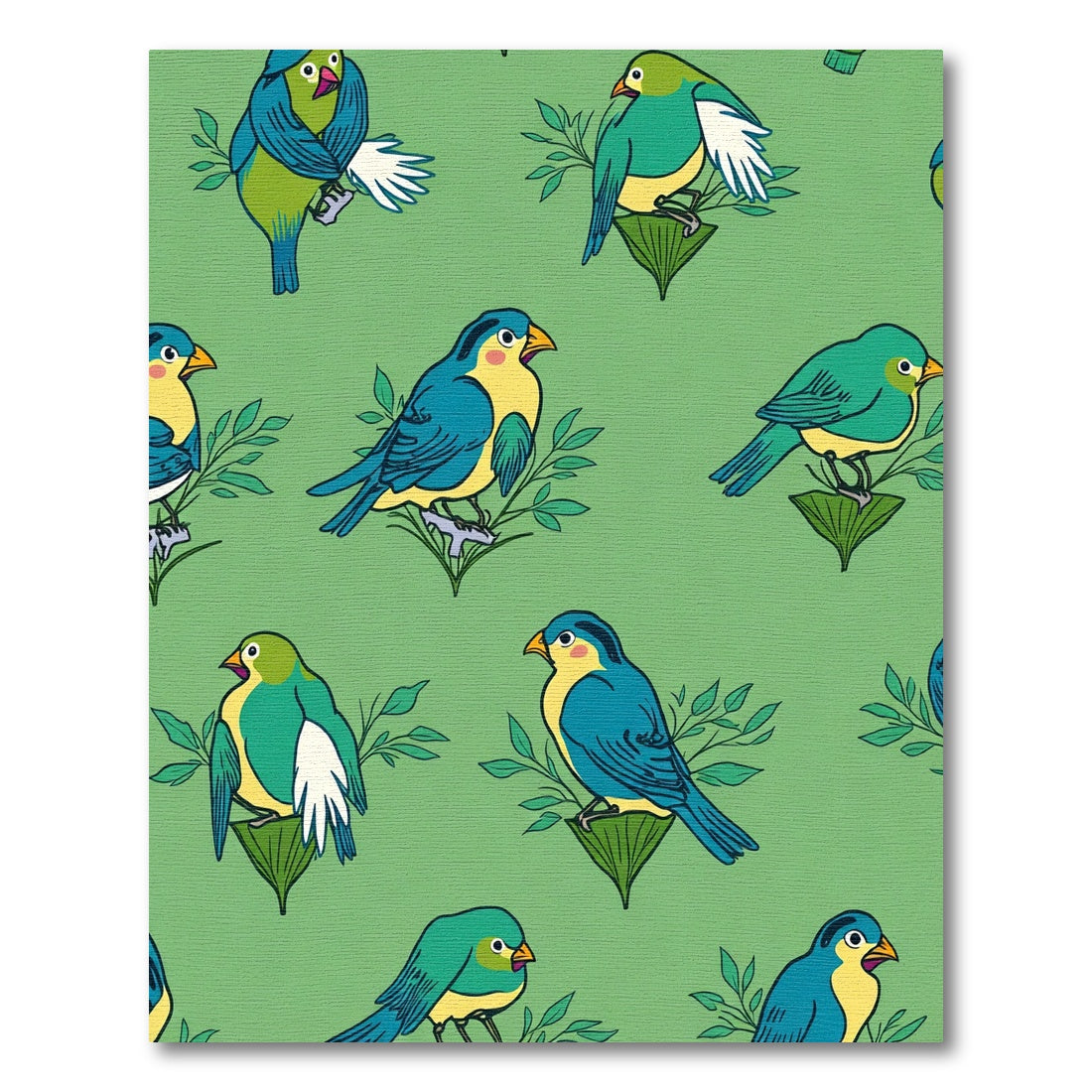 Whimsical Blue Yellow Birds Garden Repeat Rug