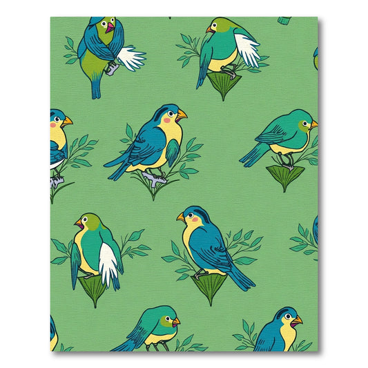 Whimsical Blue Yellow Birds Garden Repeat Rug
