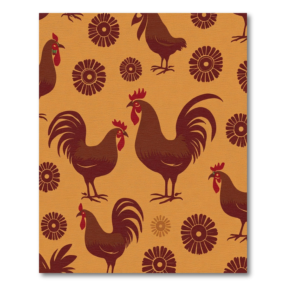 Brown Rooster Floral Charm Rug